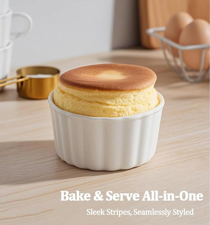 8 oz Small Dessert Bowls, Ramekins Oven Safe, Ceramic Small Serving Bowls for Dessert, Snacks, Creme Brulee, Ice Cream, Set of 6, White