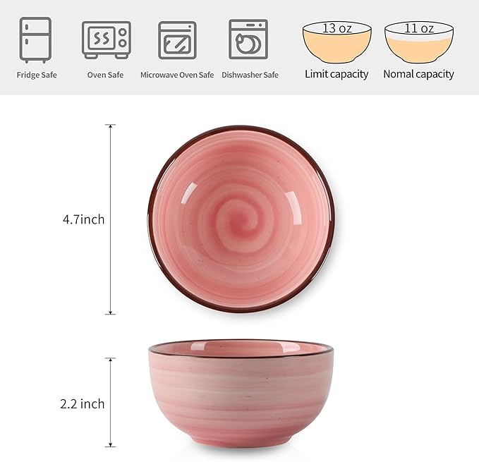 Ceramic 12 Oz Dessert Bowls Set, Small Cereal Bowls for Kitchen, 4.7 Inch Ice Cream Bowls for Snack Side Dishes Dips, Microwave Dishwasher Safe, Set of 6, Gradient Color