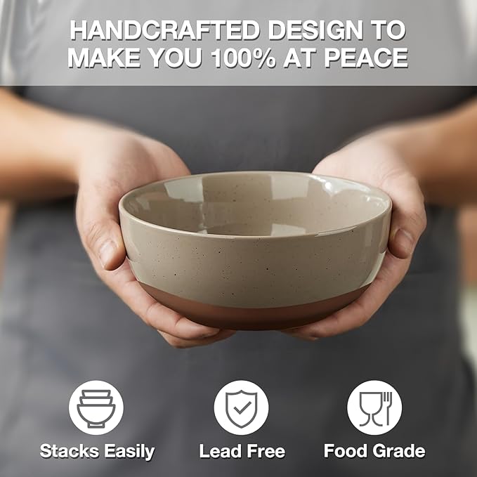 Color Large Ceramic Bowls Set of 4, 30 Ounce Cereal, Soup, Salad, Oatmeal, Serving Bowls - Dishwasher & Microwave Safe