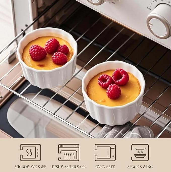 8 oz Small Dessert Bowls, Ramekins Oven Safe, Ceramic Small Serving Bowls for Dessert, Snacks, Creme Brulee, Ice Cream, Set of 6, White