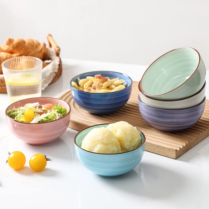 Ceramic 12 Oz Dessert Bowls Set, Small Cereal Bowls for Kitchen, 4.7 Inch Ice Cream Bowls for Snack Side Dishes Dips, Microwave Dishwasher Safe, Set of 6, Gradient Color