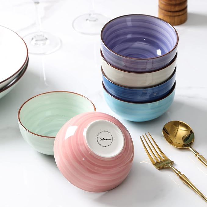 Ceramic 12 Oz Dessert Bowls Set, Small Cereal Bowls for Kitchen, 4.7 Inch Ice Cream Bowls for Snack Side Dishes Dips, Microwave Dishwasher Safe, Set of 6, Gradient Color