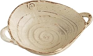 Free-Form Edge Ceramic Bowl with Handles, Retro Distressed Style Glazed for Fruit Bowl,Salad Bowl,Table Centerpiece Decor