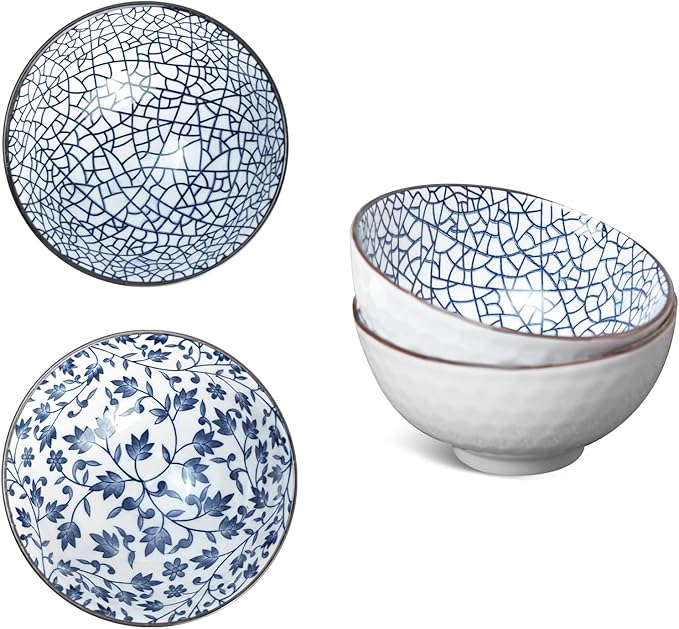 Ceramic Bowls Set – 4.5 Inch Porcelain Bowls for Soup, Salad, Rice & Dessert, Sets of 2, 4, or 6, Microwave, Oven & Dishwasher Safe (Set of 2)