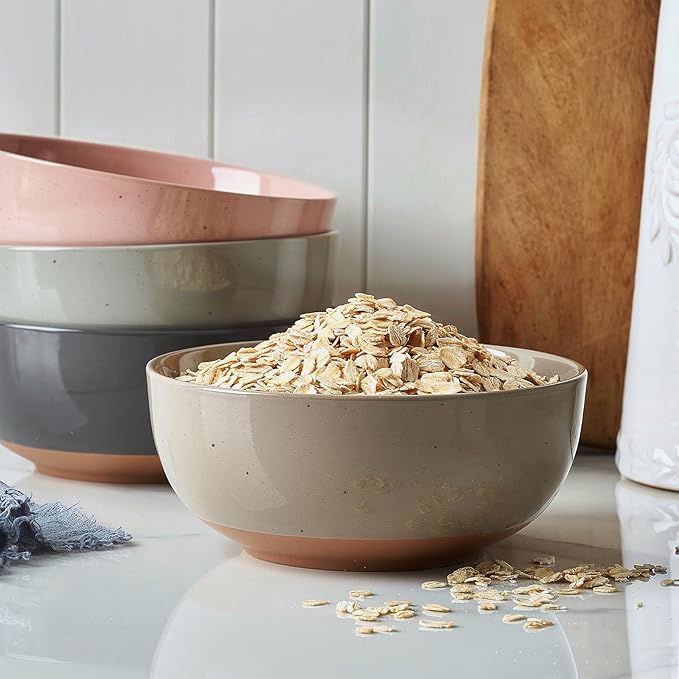 Color Large Ceramic Bowls Set of 4, 30 Ounce Cereal, Soup, Salad, Oatmeal, Serving Bowls - Dishwasher & Microwave Safe