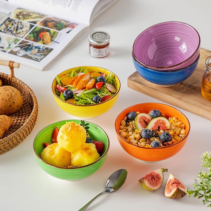 12 Oz Small Bowls Set of 6, Ceramic Mini Dessert & Dipping Dishes, 5" Kids Bowls for Dip and Snacks, Microwave Safe Multicolor
