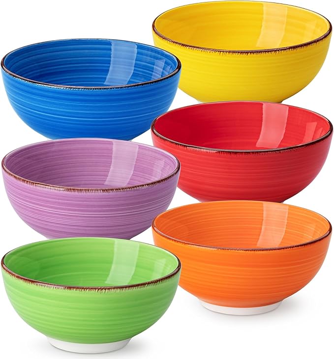 12 Oz Small Bowls Set of 6, Ceramic Mini Dessert & Dipping Dishes, 5" Kids Bowls for Dip and Snacks, Microwave Safe Multicolor