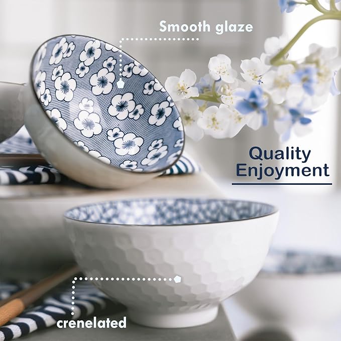 Ceramic Bowls Set – 4.5 Inch Porcelain Bowls for Soup, Salad, Rice & Dessert, Sets of 2, 4, or 6, Microwave, Oven & Dishwasher Safe (Set of 2)