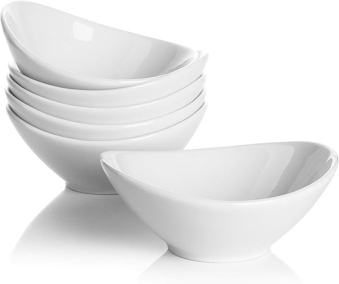 5 Inch Porcelain Small Bowls Set, 6 Ounce small serving bowls for Dessert, Ice Cream, Snack, Dipping, Side Dishes, Microwave & Dishwasher Safe- White