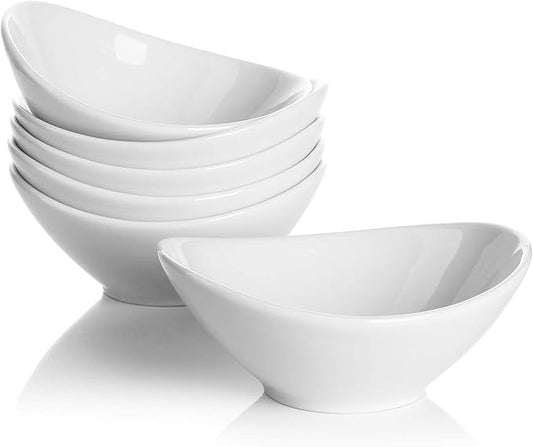 5 Inch Porcelain Small Bowls Set, 6 Ounce small serving bowls for Dessert, Ice Cream, Snack, Dipping, Side Dishes, Microwave & Dishwasher Safe- White