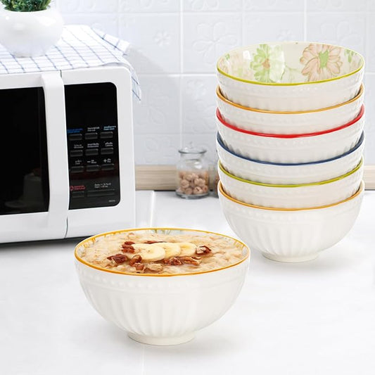 12 Pcs Small Ceramic Bowls, 10 Oz Colorful Dessert Bowls, Little Bowl Set for Rice, Soup, Snack, Ice Cream, Side Dish, Flower Pattern, Kitchen Decor Gift, Microwave & Dishwasher Safe