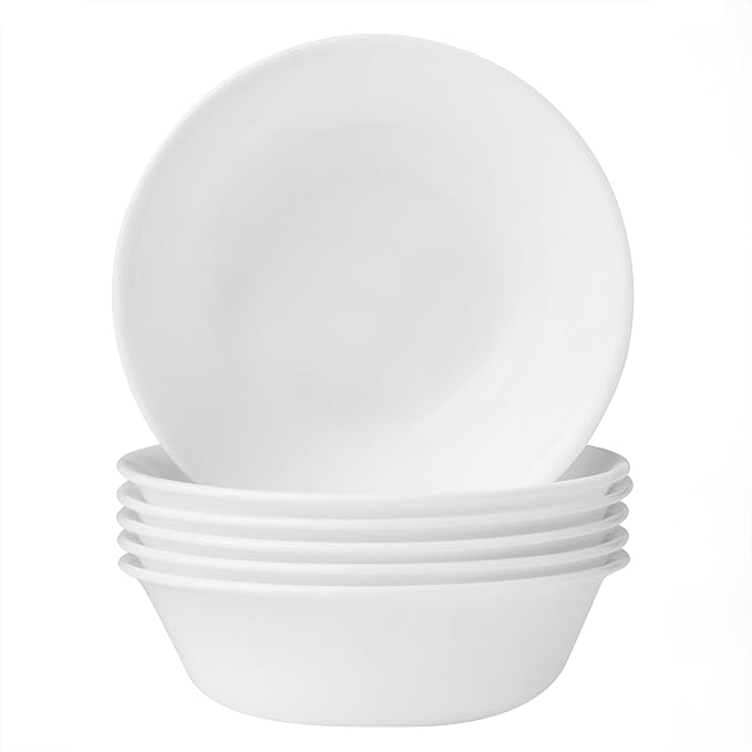 6-Piece Soup/Cereal Bowl Set Triple Layer Glass and Chip Resistant, 18-Oz Lightweight Round Bowls, Winter Frost White
