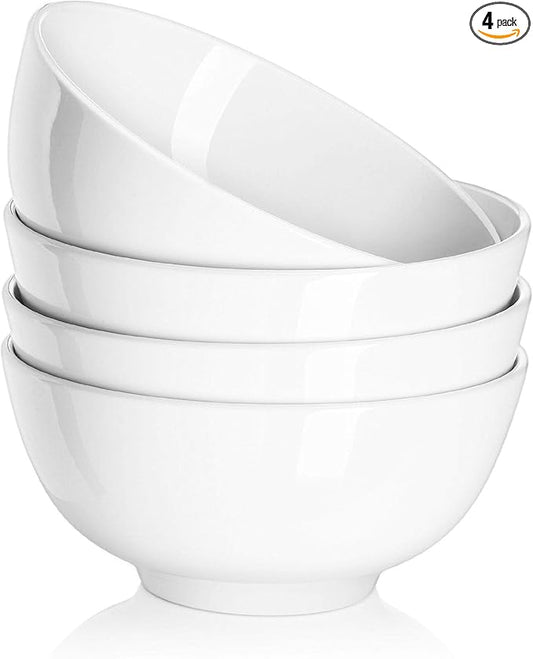 22 OZ White Ceramic Bowls Set of 4 - Perfect for Soup Bowls for Kitchen, Cereal Bowl, Ramen Bowl, Microwave Safe for Oatmeal, Fruit,Salad and Rice Bowl - Dishwasher & Microwave Safe
