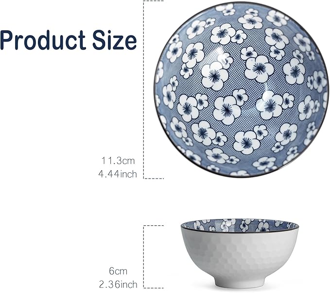 Ceramic Bowls Set – 4.5 Inch Porcelain Bowls for Soup, Salad, Rice & Dessert, Sets of 2, 4, or 6, Microwave, Oven & Dishwasher Safe (Set of 2)