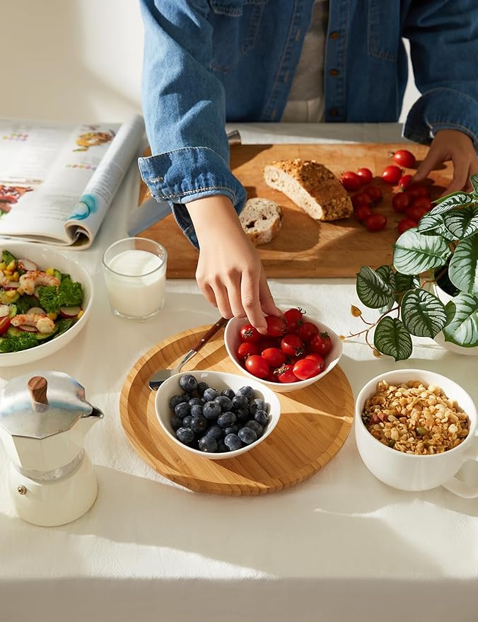 5 Inch Porcelain Small Bowls Set, 6 Ounce small serving bowls for Dessert, Ice Cream, Snack, Dipping, Side Dishes, Microwave & Dishwasher Safe- White