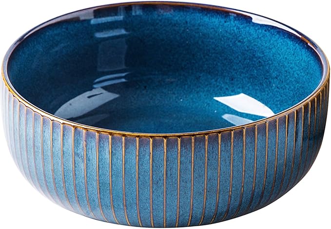 Salad Bowl 66 Oz, 8" Large Soup Bowls, Porcelain Round Serving Bowl Blue Decorative Bowl for Salad, Chip, Cereal, Fruits and Pasta (1pc)
