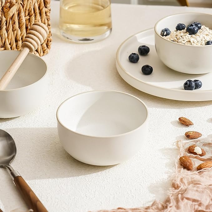 CERAMICS Ceramic Small Bowls for Kitchen, Set of 6, 9 ounces Small Ceramic Bowls for Condiments, Dipping, Side Dishes (Glazed Matte Off-White)