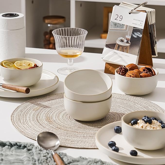 CERAMICS Ceramic Small Bowls for Kitchen, Set of 6, 9 ounces Small Ceramic Bowls for Condiments, Dipping, Side Dishes (Glazed Matte Off-White)