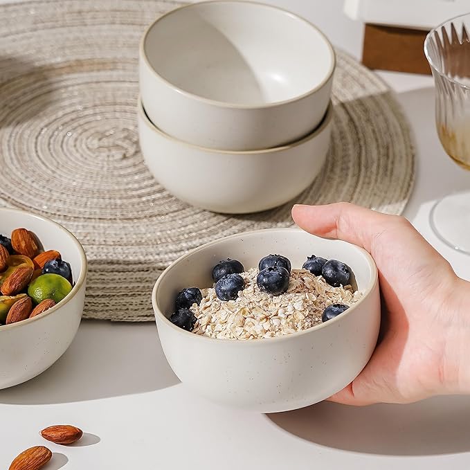 CERAMICS Ceramic Small Bowls for Kitchen, Set of 6, 9 ounces Small Ceramic Bowls for Condiments, Dipping, Side Dishes (Glazed Matte Off-White)